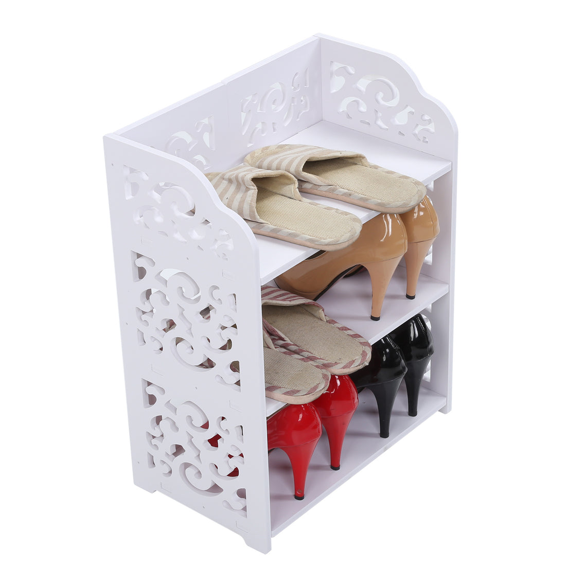 3-Tier White Hollow Shoe Rack (60cm)