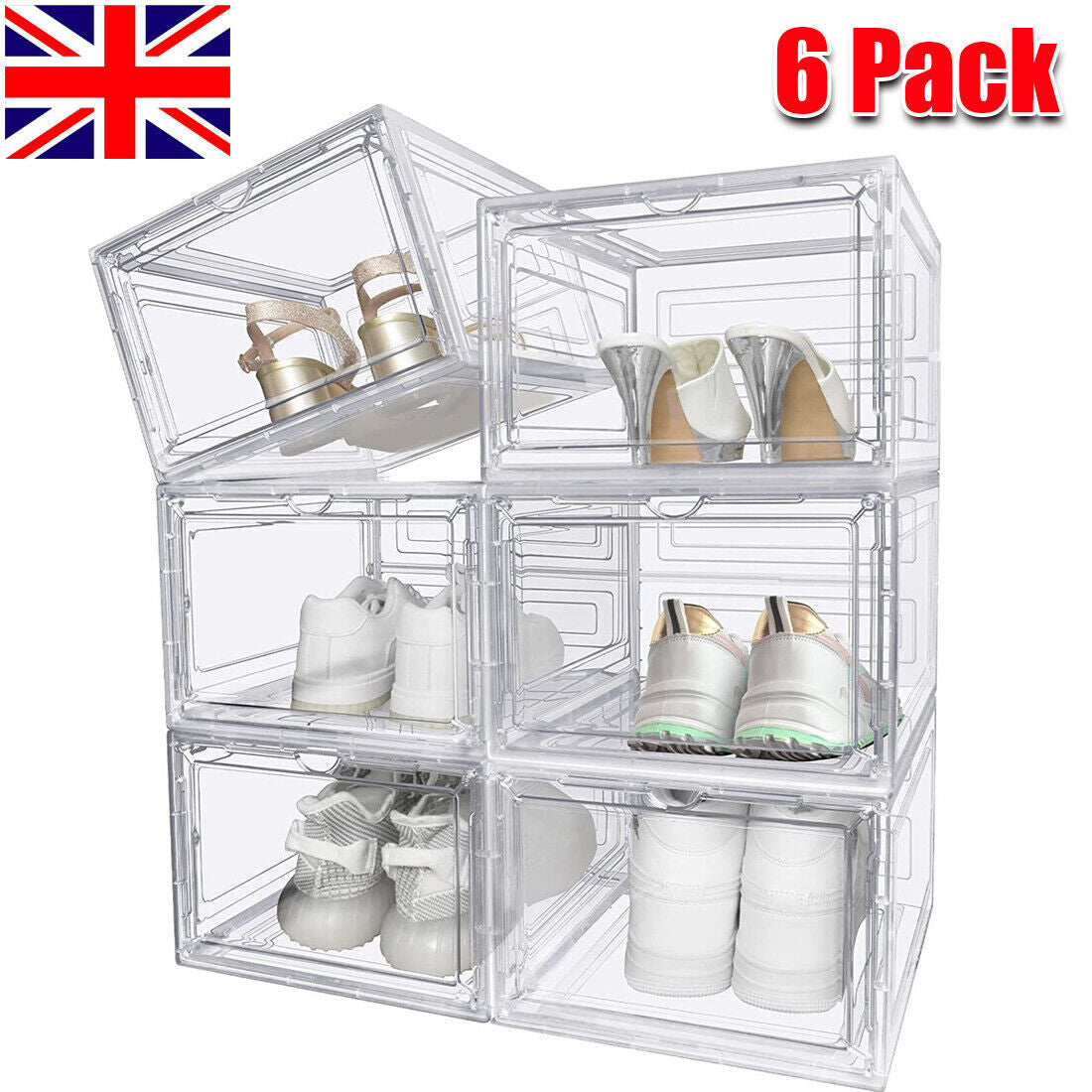 6-Pack Clear Shoe Storage Boxes