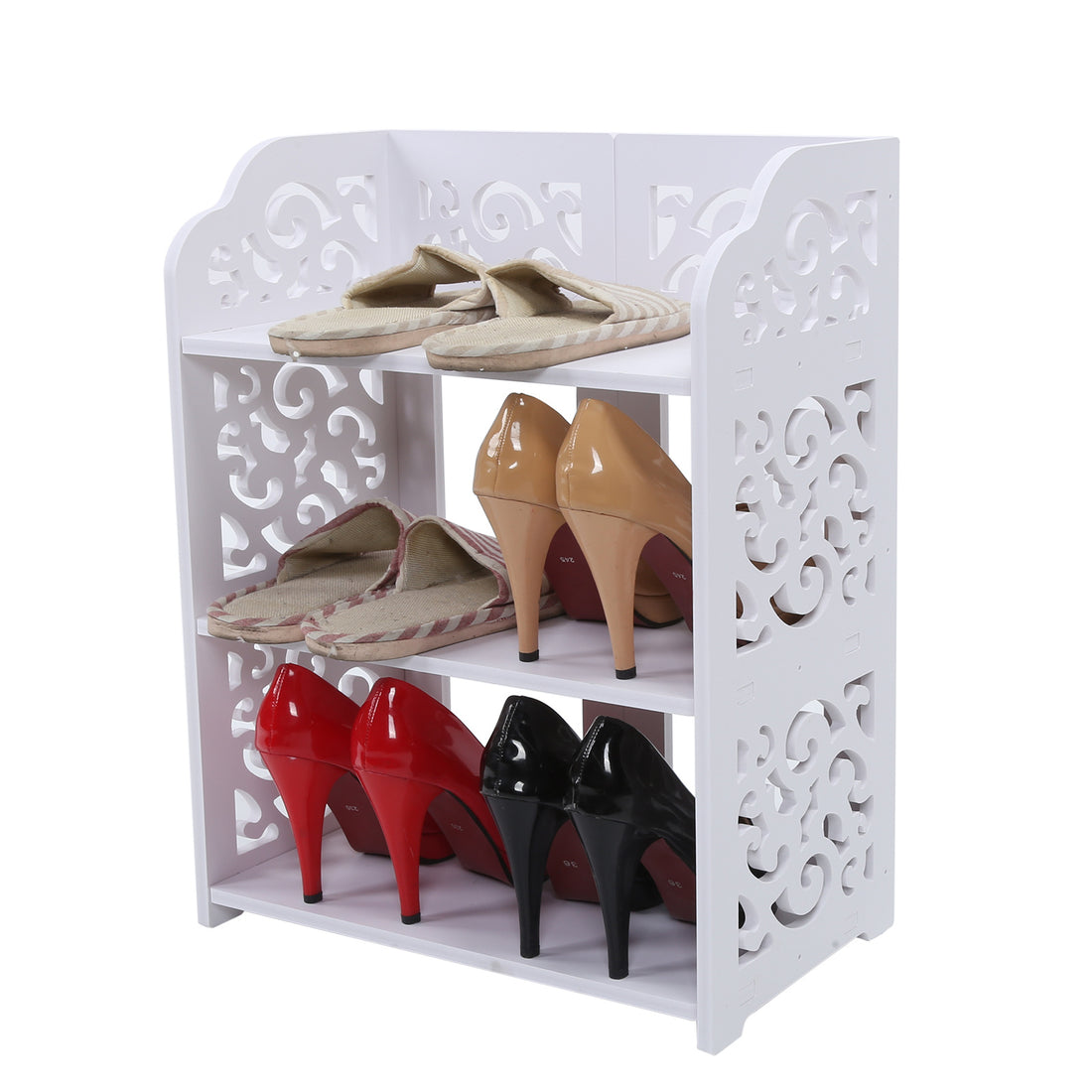 3-Tier White Hollow Shoe Rack (60cm)